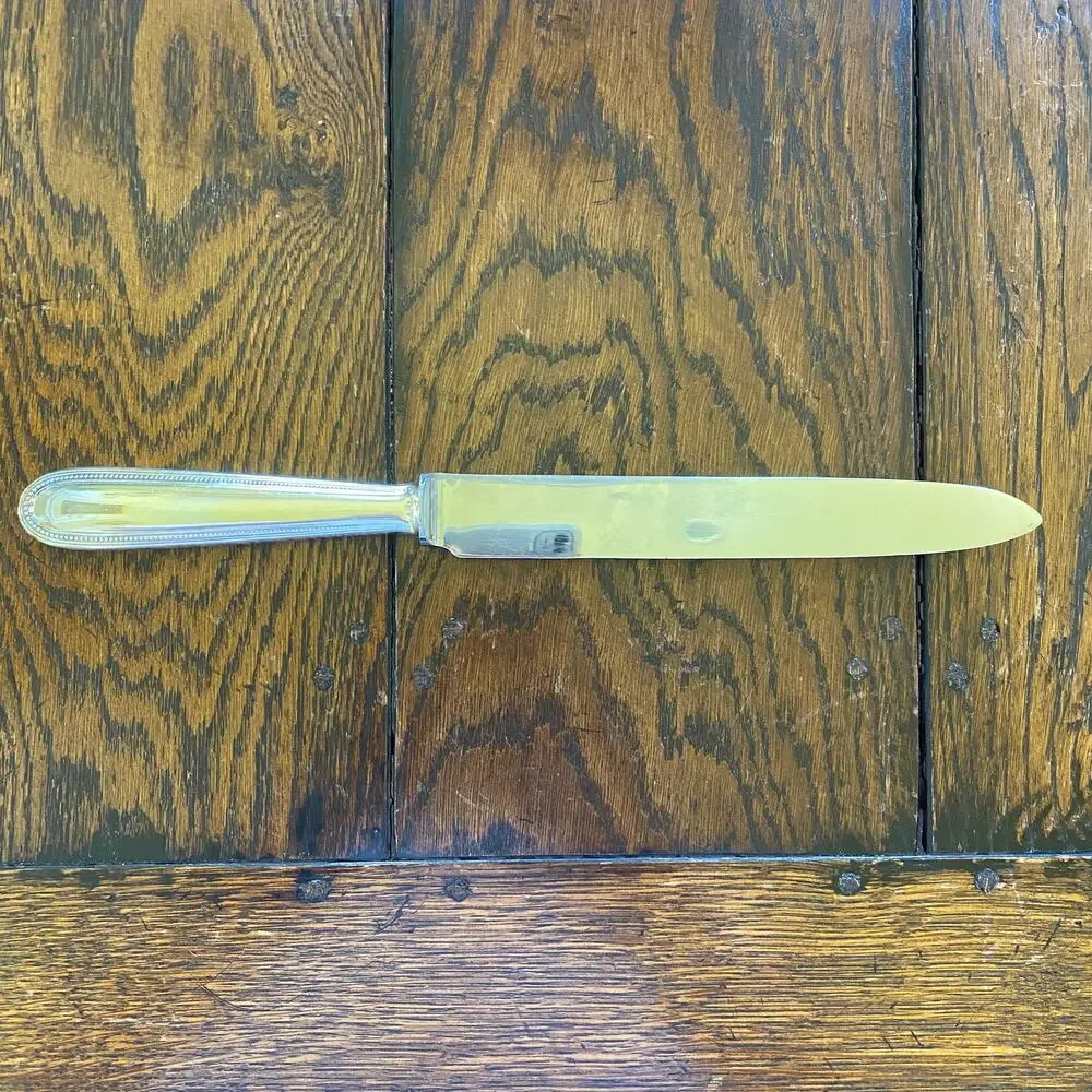 Christofle Perles Carving Knife Silverplate France 13in Serving Beaded